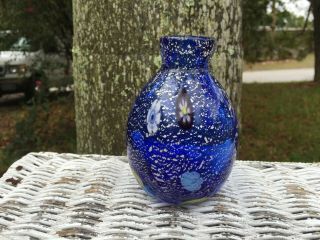 Vintage Murano Millefiori Silver Cobalt Blue Art Glass Vase Italy Estate Found