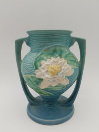 Vintage Roseville Usa Pottery Water Lily Blue Vase 174 - 6 " / Waterlily