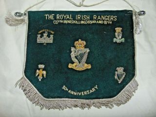 Vintage Royal Irish Rangers Pennant Banner Metal Woven Badges 30th Anniversary