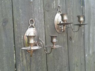 Vintage Brass 2 Arm Wall Sconce Candle Holders