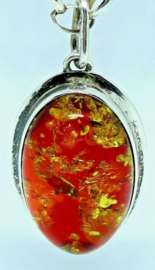 Vintage 925 Silver Necklace With Fire Opal Pendant With 925 Silver Mount