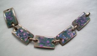 Vintage Modernist Inga - Enamel On Copper Link Bracelet - Pink/aqua Colors