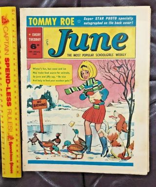 Vintage 1964 June British Weekly Girls Comic Book Paper Fleetway Tommy Roe Pinup