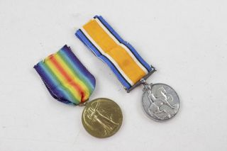 Vintage Ww1 Medal Pair W/ Ribbons Named 168875 Gunner A.  W Rayner