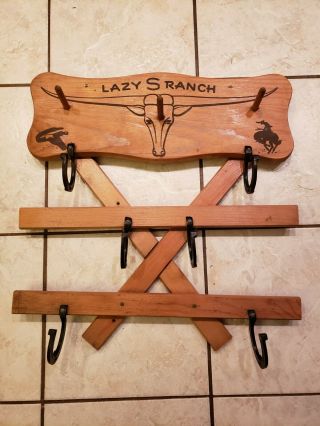 Vintage " Lazy S Ranch " Bb Gun Display Rack Wood,  Displays 3 Bb Guns