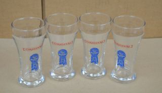 4 Vintage Pabst Blue Ribbon Beer Small Pilsner Glasses Pbr 5.  5 " Tall