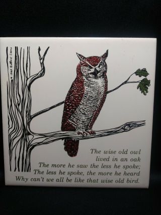 Vintage 1969 Gilbert Stone Wise Old Owl Saying Trivet Tile Hot Plate