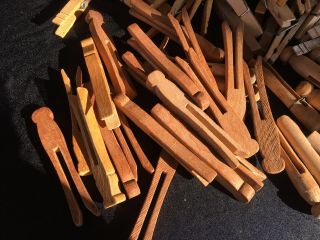 500,  VINTAGE Wood WOODEN CLOTHES PINS Various Types 3
