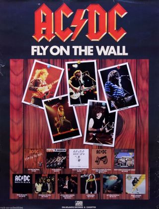 Ac/dc 1985 Fly On The Wall Vintage Promo Poster