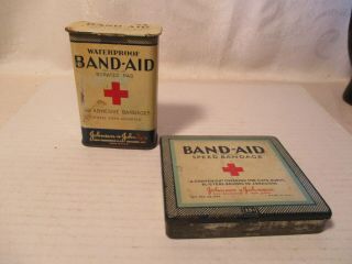 Two Antique / Vintage Band - Aid Tins Speed Bandage 1926 & Waterproof Band - Aids