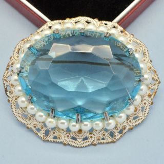 Vintage Brooch German 1930s Blue Crystal White Enamel & Faux Pearl Jewellery