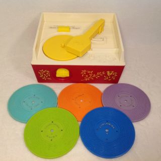 Vintage 1971 Fisher Price Music Box Record Player 995 Wind All 5 Records