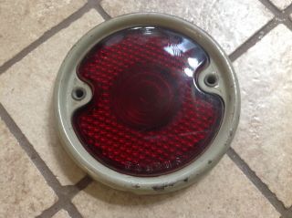 Early Red Glass Lens And Bezel Ford 8n 9n Tractor Tail Lamp Light Vintage