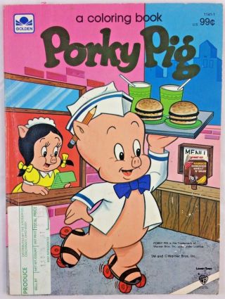 Vtg 90s 1981 Porky Pig Restaurant Childrens Coloring Book Warner Bros Golden