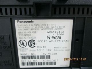 Panasonic PV - V4020 VHS Player good w/remote good 4