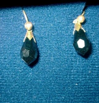Vintage 9ct Gold Drop Earrings With Jet Stamped & Cased