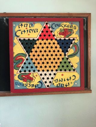Hop Ching Chinese Checkers Vintage 1940s Pressman Dragons Game Board Red Frame
