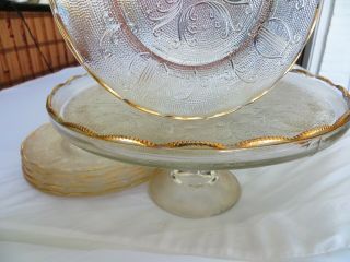 Vintage Jeanette Cake Stand Plate Harp Music Pedestal Depression Glass W 6 Plate
