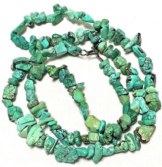 Vintage Chunky Natural Turquoise Stone Necklace 26”