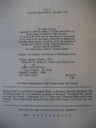 Arthur C Clarke RAMA II hardcover,  dust jacket Gentry Lee Rama 2 Science Fiction 5