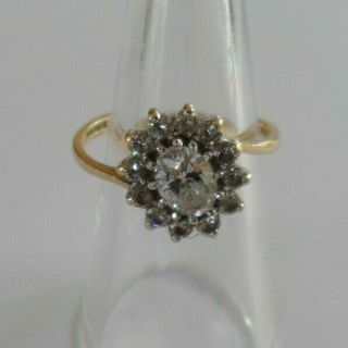 Vintage 9ct Gold White Stone Cluster Set Ring.  Approx Ring Size O (7).