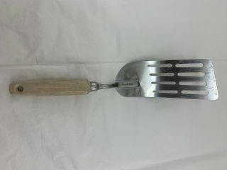 Vtg Ekco Eterna Long Slotted Stainless Steel Spatula Wood Handle Made In Usa