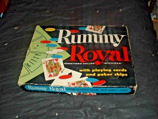 Vintage 1959 Whitman Rummy Royal Card Game Michigan Rummy Mat Cards Chips