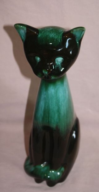 Vintag Blue Montain Pottery Cat Figure 14 " Green/black Collectible Art