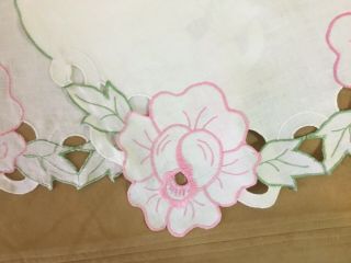 Vintage Table Runner Or Dresser Scarf,  Embroidered Flowers & Leaves,  Cut Work 4