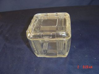 Vintage Refrigerator Dish Bo Clear Glass Ribbed Square Mid Century Lid