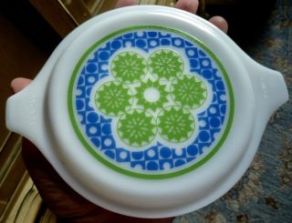 Vtg Pyrex Crazy Quilt Lid Only For Promotional Casserole Dish 473 Blue Green