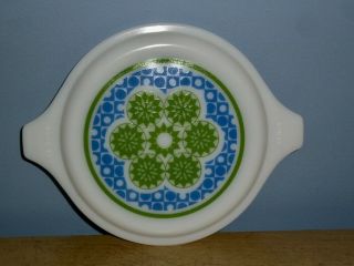 VTG PYREX CRAZY QUILT LID ONLY FOR PROMOTIONAL CASSEROLE DISH 473 BLUE GREEN 2