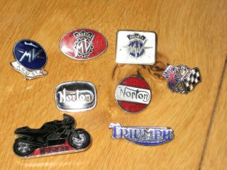 Vintage Motorcycle Badges / Pins - 3 X Norton 3 X Mv Agusta 1 Triumph