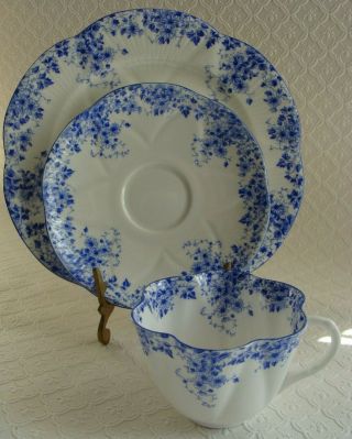 Vintage Shelley England Bone China Dainty Blue Flower Tea Cup Saucer Plate Trio