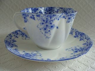 Vintage Shelley England Bone China Dainty Blue Flower Tea Cup Saucer Plate Trio 2