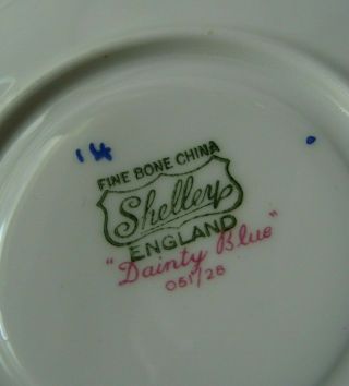 Vintage Shelley England Bone China Dainty Blue Flower Tea Cup Saucer Plate Trio 3