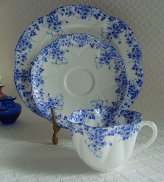 Vintage Shelley England Bone China Dainty Blue Flower Tea Cup Saucer Plate Trio 4