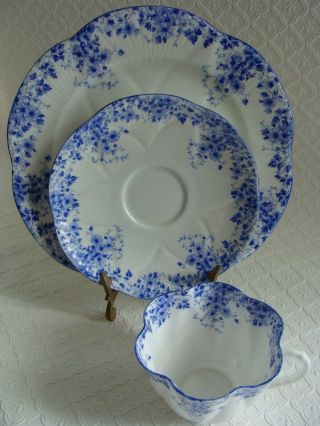Vintage Shelley England Bone China Dainty Blue Flower Tea Cup Saucer Plate Trio 5