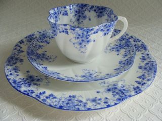 Vintage Shelley England Bone China Dainty Blue Flower Tea Cup Saucer Plate Trio 6
