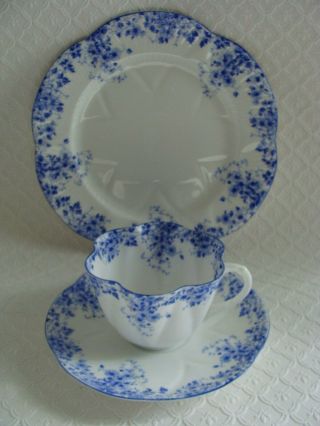 Vintage Shelley England Bone China Dainty Blue Flower Tea Cup Saucer Plate Trio 7