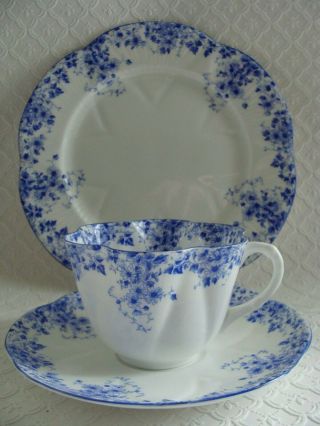 Vintage Shelley England Bone China Dainty Blue Flower Tea Cup Saucer Plate Trio 8