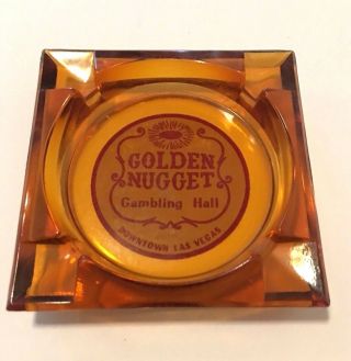 Vintage Square Golden Nugget Gambling Hall Amber Glass Ashtray