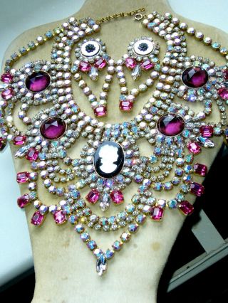 1960s Rhinestone Vintage Preciosa Necklace Massive Signed Bijoux M.  G H206