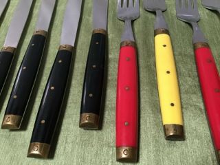 Vtg Bonniers French Flatware 10 Items Bakelite & Brass Hdle/stainless Multicolor