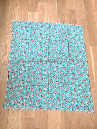 Vintage Cotton 40s Feedsack Fabric Turquoise Red Green Floral Daisies Roses
