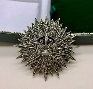 Vintage Jewellery Sterling Silver Marcasite Crown /starburst Brooch/pin