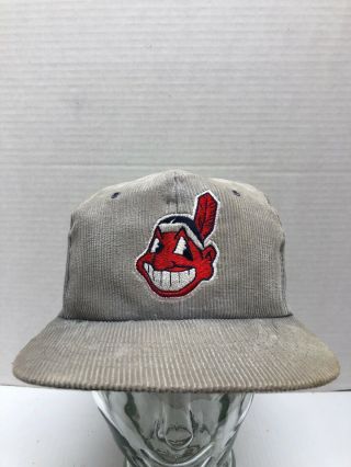 Vtg 90s Cleveland Indians Mlb Baseball Hat Cap Snapback Payday Corduroy