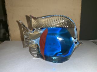 Vintage Murano Art Glass Millefiori Angel Fish 4 " X 4 " Paperweight