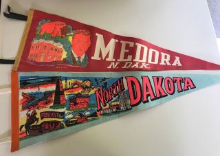 2 Vintage Felt Pennants North Dakota Medora Flag Travel Decor Badlands Roosevelt