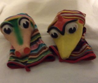 Vintage Bill Baird Ideal Rubber Head Creature Puppets,  Crow & Snake